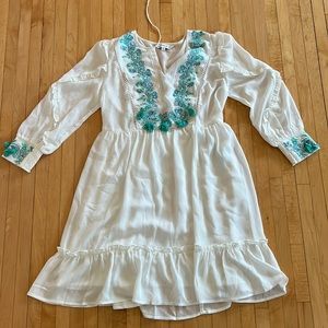 Ranna Gill chiffon dress with turquoise embroidery